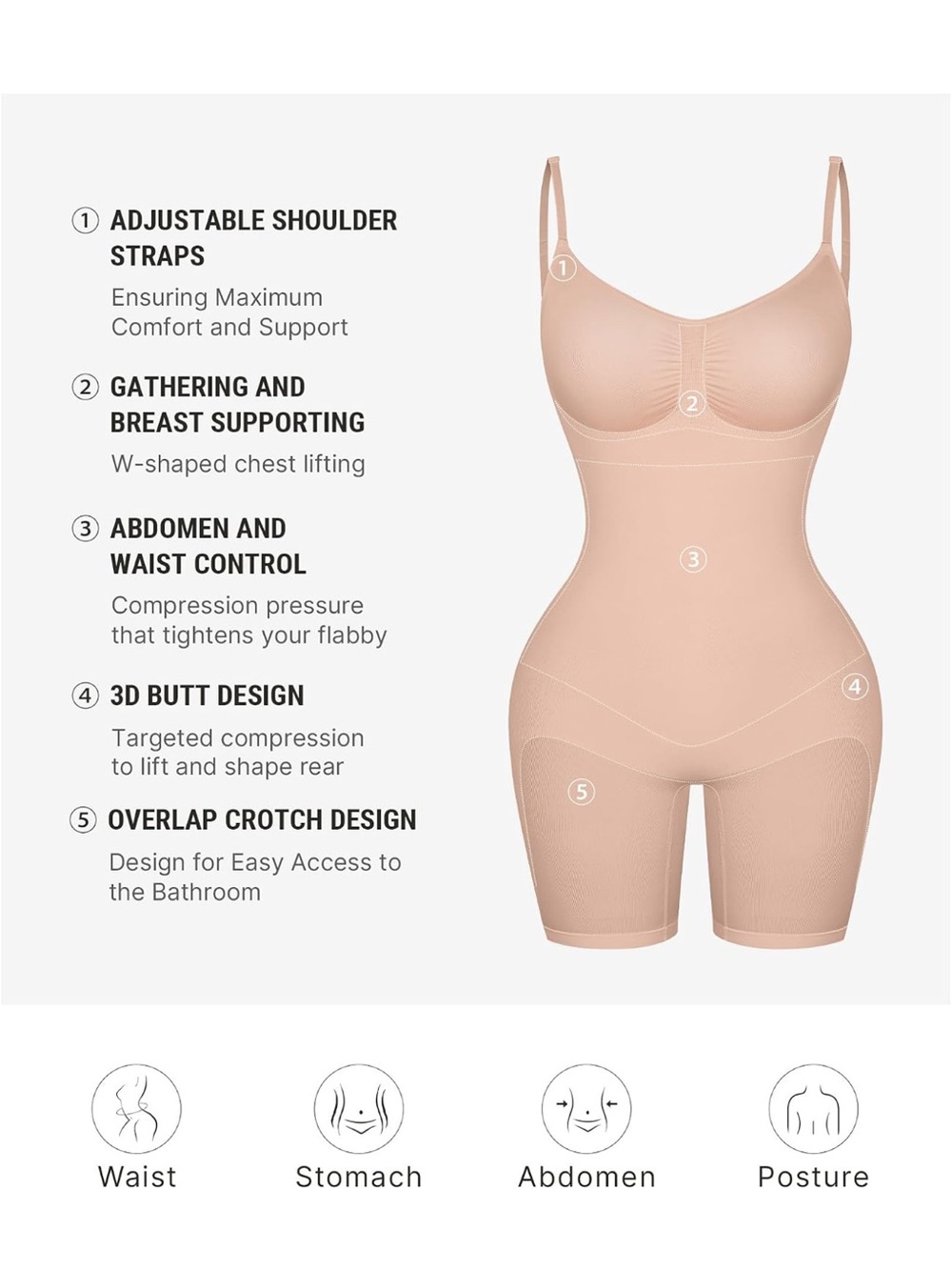 Full Coverage Nude Shaping Bodysuit with Adjustable Straps - Picture 5 of 5